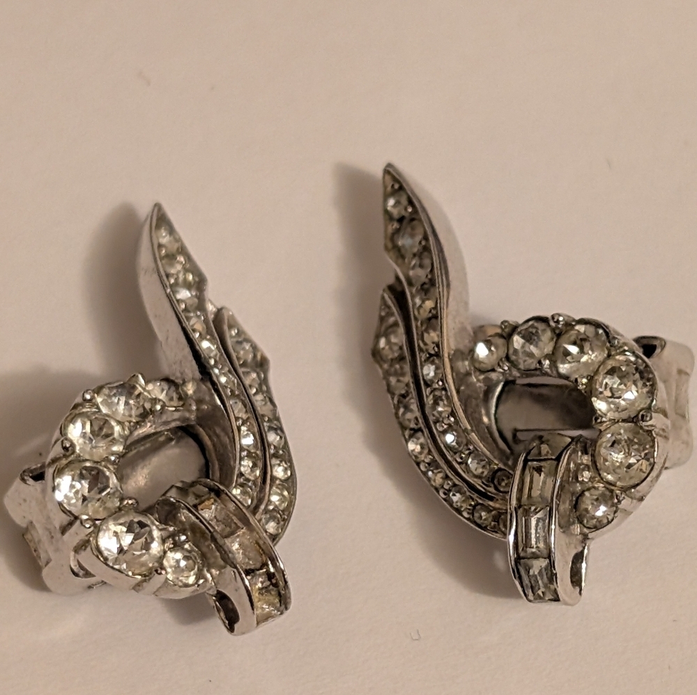 Vintage 1950 Marcel Boucher Signed Earrings #3337 | Art Deco Rhinestone ClipsI